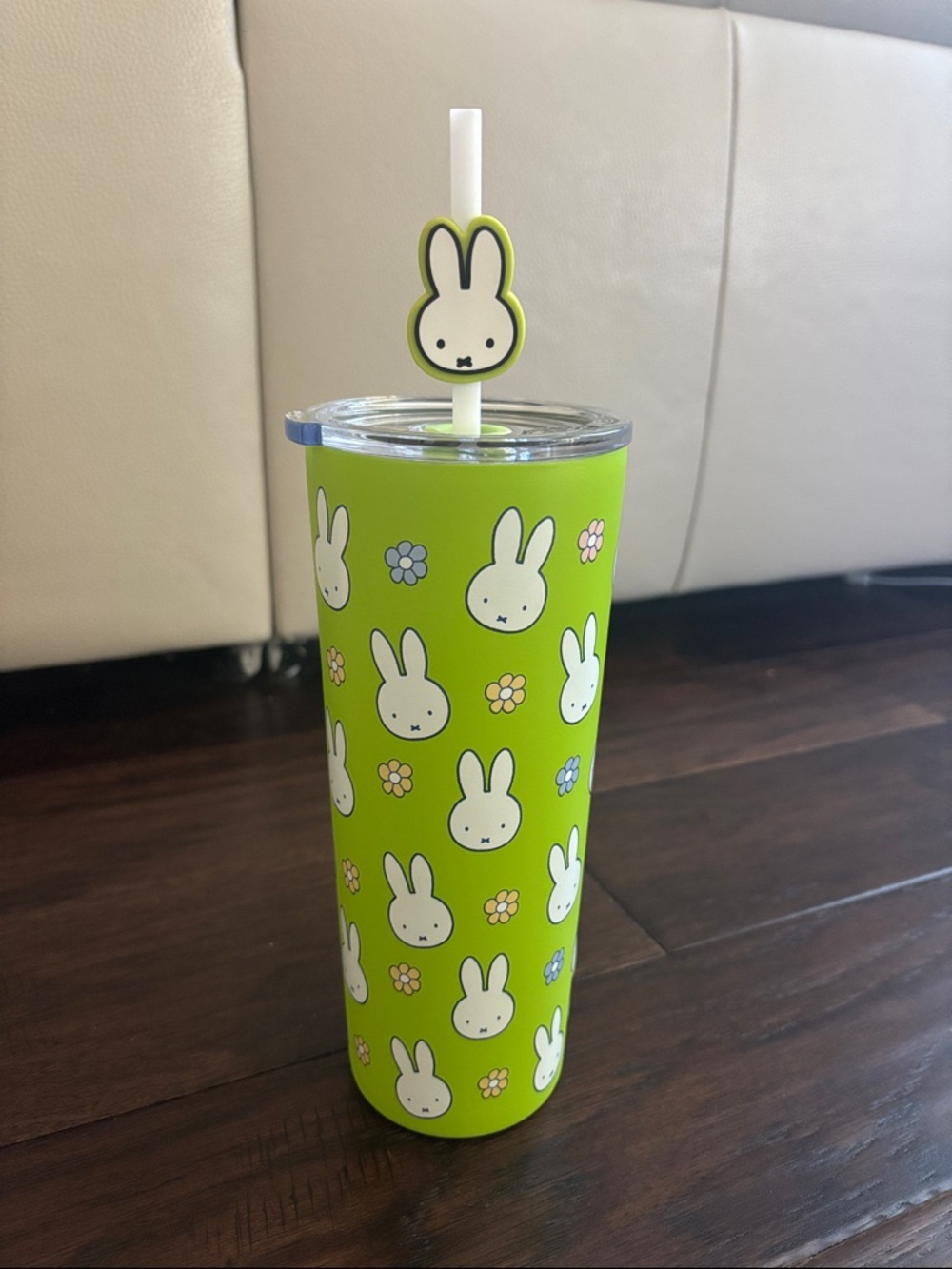 miffy Lime Green Bunny Pattern Stainless Tumbler with Straw